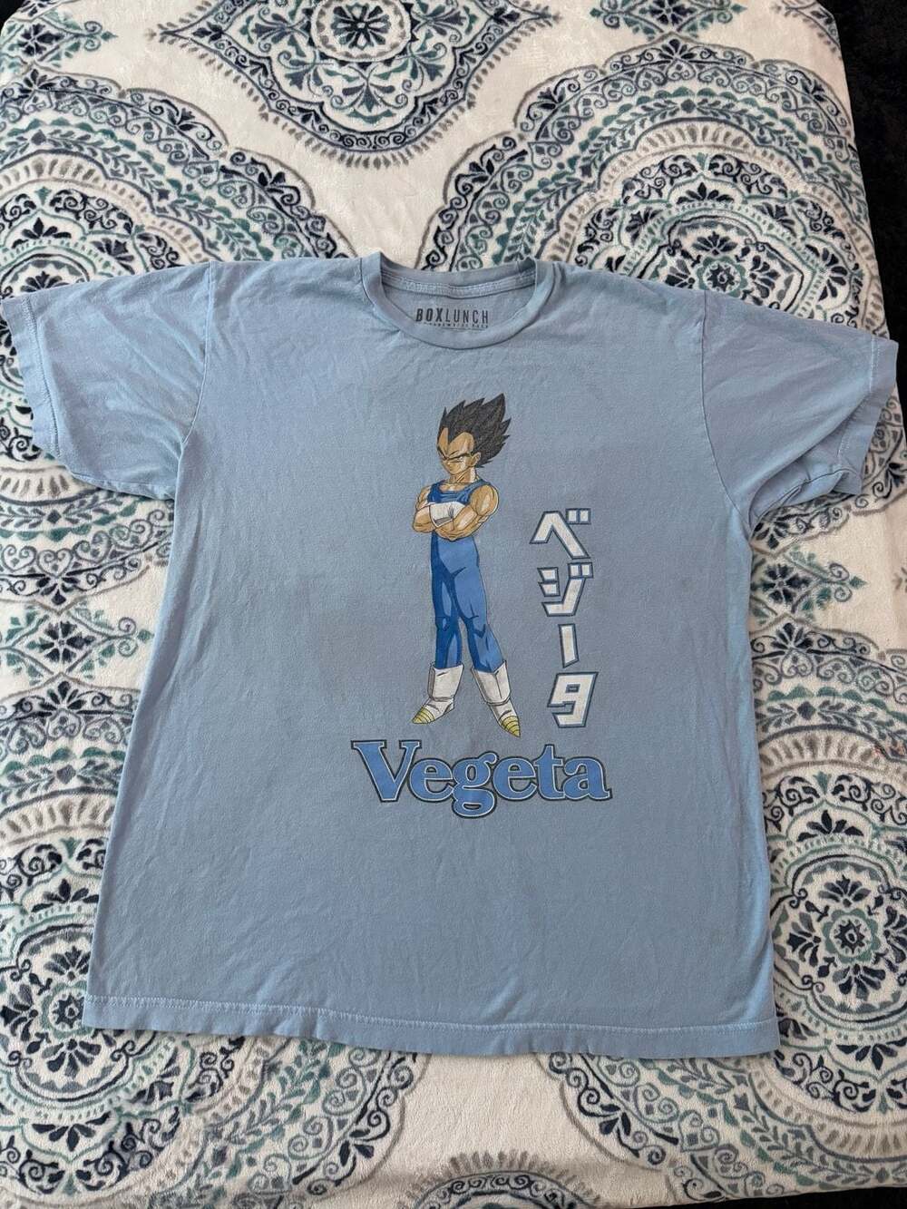 Boxlunch Dragon Ball Z Vegeta T-Shirt Size M Light Blue Graphic Tee